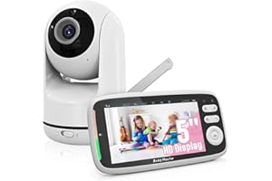 Omesiry Babyphone Caméra, Babyphone Vidéo Écran 5” HD 720P avec Fonctions Pan-Tilt-Zoom à Distance, VOX, Vision Nocturne, Capteur de Température, Fonction Interphone, Portée de 1000 Pieds (Noir)