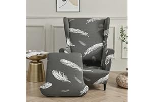 Highdi 2-Pezzi Copripoltrona con Orecchie Elasticizzato, Elegante Fiori Copridivano da 1 Posto Strandmon con Fodera per Cuscino, per Bar Soggiorno Camera da Letto Reception (grigio)