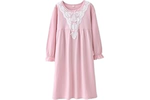 Allmeingeld Girls' Princess Nighties Lace Nightgowns 100% Cotton Sleepwear for 3-10 Years