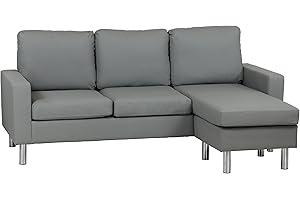 Totò Piccinni Divano Angolare APOLLO 3 Posti in similpelle imbottito con bracciolI (Ecopelle Grigio)