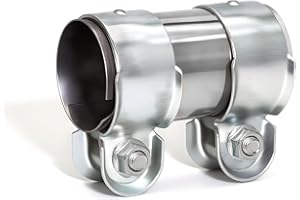 KINETOX Double Bolt Exhaust Clamp 50mm – Stainless Steel Band Clamp Butt Joint Pipe Connector for Car Exhaust System Universal Repair Sleeve Heavy Duty Ø 50mm L：95mm