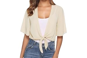 CGGMVCG Trendige Tops für Frauen Frauen Tie Front Chiffon Kurzarm Cropped Sheer Bolero Cardigan T-Shirts für Frauen