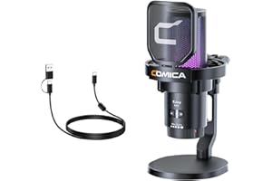 COMICA EJoy Uni USB Mikrofon PC, Gaming Mikrofon für Streaming Podcast Studio, Microphone Pc für PS4/PS5/MAC mit Rauschunterdrückung, RGB-Steuerung, Stummschaltung, Gain Regler, Überwachung-Black
