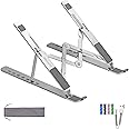 MegaStro® Laptop Stand for Desk with 7 Adjustable Angles, Aluminum Ergonomic Foldable Portable Compatible with All Brands 6-17.3 [with Pouch] [with Wire Protectors] (Metallic Silver)