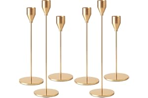Druuzyl Set di 6 Portacandele da Tavolo in Metallo Dorato 33/29/23cm - Candelabri Vintage per Matrimoni e Cene Romantiche - Decorazione Nuziale con Candele per Anniversari e Feste (Oro)