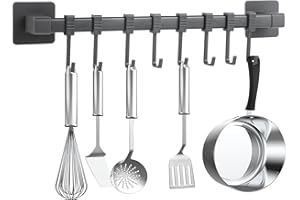 wenrescry Gancio da cucina senza foratura, autoadesivo, nero, gancio da parete mobile per utensili da cucina, pentole, portacoltelli, 8 ganci