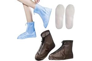 ZALHIN Copriscarpe in Silicone, 2 Pezzi di Copriscarpe Impermeabili Antiscivolo, per Pioggia, Giorno della Neve, Spiaggia del Deserto, Strade fangose per Adulti (Blu+caffè)