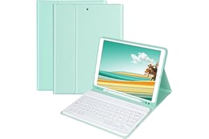 HOTLIFE Funda con Teclado para iPad 10.2 9th Gen 2021/iPad 8th 2020/iPad 7th 2019, Español Ñ con Inalámbrico Desmontable Teclado (QWERTY) para iPad Pro 10.5 2017/iPad Air 3 2019(Verde Menta)