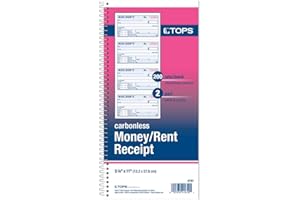 tops Money/Rent Receipt Book, 2-part, Carbonless, 27,9 x 13,3 cm, 4 entrate/page, 200 Sets per Book (4161)