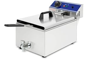 VERTES Friteuse Electrique Professionnelle 10L, 3000W, 230V, Principe de la Zone Froide, Température 50-200°C, Panier à Friture, Fonction Reset, Acier Inoxydable, Fonctionnement à l'Huile