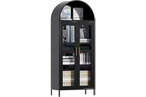 ‎SUPEER SUPEER Vitrine aus Metall Sideboard Standschrank mit Bogendach,Vitrinenschrank Küchenschrank mit 2 Glasstür, Glasvitrine Schrank für Wohnzimmer Schlafzimmer, 185x80x40 cm