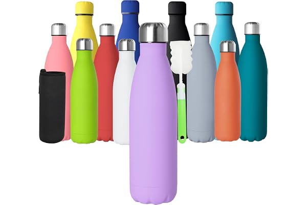 GeeRic Gourde Isotherme 500ML, Gourde Inox Isotherme à Double Paroi Isolée sous Vide 12 Heures Chaudes et 24 Heures Boissons Froides Bouteilles Matte Violet