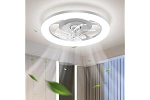 EKDADL 50CM Ceiling Fans with Lights and Remote Flush Mount Modern Indoor 19.7" LED Dimmable Low Profile Ceiling Fans with Lamps APP Smart Ceiling Fan 3 Light Color Adjustable and 6 Speeds (white/ultra-thin)