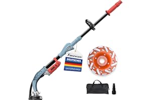 FANZTOOL FANZWORK Ponceuse à béton 1010 W avec tige télescopique jusqu'à 1,20 m, meule diamant de 125 mm et sac de transport, vitesse de rotation réglable, idéale pour le lissage du béton, de la colle à