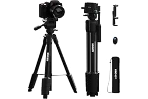 KINGJOY Camera Tripod, 61'' Lightweight phone tripod for Canon Nikon DSLR Camera, Camera Stand with Remote, Phone Holder, Tripod Bag, Black Max Load 11lb