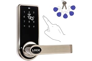 ETEKJOY Door Lock Smart Keyless Digital Electronic Touchscreen Keypad Lever Lockset Security Entry Door Code Lock with 5 RFID Card Tags Knob Handle Stainless Steel Left/Right-Free Handed