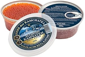 FAMILY FARM Kaviar - Herr der Kamchatka Keta Lachskaviar Premium (- 18°C) - Wildfang aus Kamchatka- 200g Dose -malossol - leicht gesalzen : Roter Kaviar ohne Konservierungsmittel - caviar - икра