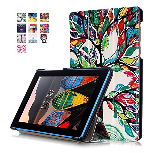 Schutzhülle für Lenovo Tab 3 710F - Utra Slim Ledertasche Flip Case Cover Hüllen Tasche für Lenovo Tab 3 710F / Tab 3 7 Essential (7 Zoll) Tablet Lederhülle Etui mit Standfunktion (#2 Bunte Baum)
