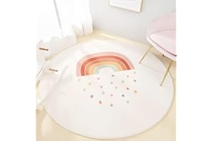 AIMECO Weicher Kuscheliger Kinderteppich Weicher Rund Carpet Wohnzimmer Teppichen Mädchen Schlafzimmer Kinderzimmer Waschbarer Pflegeleicht Teppiche Motiv Rund 80cm Regenbogen-Regen