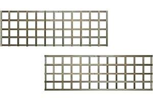 PREMIER GARDEN SUPPLIES Premier Flat 6x2ft (W: 6ft x H: 2ft) Frameless Rough-Sawn Square Trellis Pressure-Treated Garden Panel with 100-120mm Squares Fence Topper/Wall Art Width 1828mm x Height: 600mm