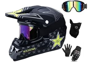 UIGJIOG Casco Descenso Hombre,Adulto Casco Motocross Enduro MTB con Gafas/Máscara/Guantes, Casco Cross Quad Off Road ATV Scooter,,S(52~53cm)