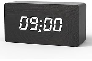 aboveClock Despertador Digital, Despertador Recargable por USB con Pantalla LED Regulable, Alarmas 3, Volumen Ajustables, Snooze, Modo Activado por Sonido y Modo Fin de Semana【Negro】