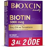 Bioxcin Biotin 5000 mcg | Sa&ccedil; ve Tırnak Sağlığı İ&ccedil;in Biotin + &Ccedil;inko | Yorgunluk ve Enerji Metabolizması Desteği | 90 Tablet |