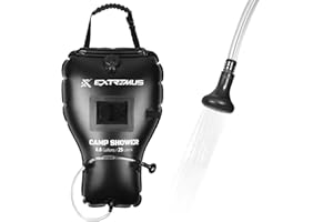 Extremus Rainbow Falls Camping Shower, 6.6 Gallons/25L Camp Shower Bag, Solar Heating PVC Bladder, Built in Thermometer, Mesh Pocket, ABS Nozzle System, Portable Solar Shower for Camping