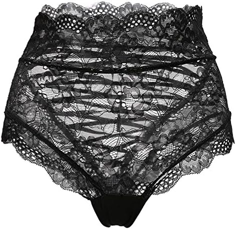 Favoridol Women Sexy Panties Lace Transparent High Waist Knickers Briefs Underwear - Black (L)