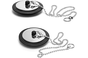 TENTHPEO 2 Pcs Universal Bath Plug with Stainless Steel Chain, Bath Plug Replacement, Bathroom Sink Plug Replacement, Drain Stopper for Bathroom and Kitchen, 42 mm to 45 mm