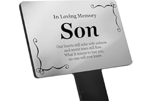 ORIGINDESIGNED SON Memorial Remembrance Plaque Stake - (Silver/Gold/Black & White) Waterproof, Outdoor, Grave Marker, Tribute, Plant Marker (Black and White) (Silver)