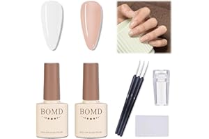 MINSHZEE French Manicure Set, UV Gel Nail Polish for Home French Nail Salon, Nude and White Gel Nail Polish with Nail Stamps and 3 Nail Art Pens, Long Lasting French Manicure Gel for the Home DIY Nail Salon