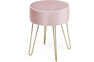 GIANTEX Schminkhocker Samthocker rund, Hocker Schlafzimmer, Fußhocker Sitzhocker mit Metallbeinen, moderner Polsterhocker Ottoman Hocker für Schlafzimmer Wohnzimmer Umkleidekabine (Rosa)
