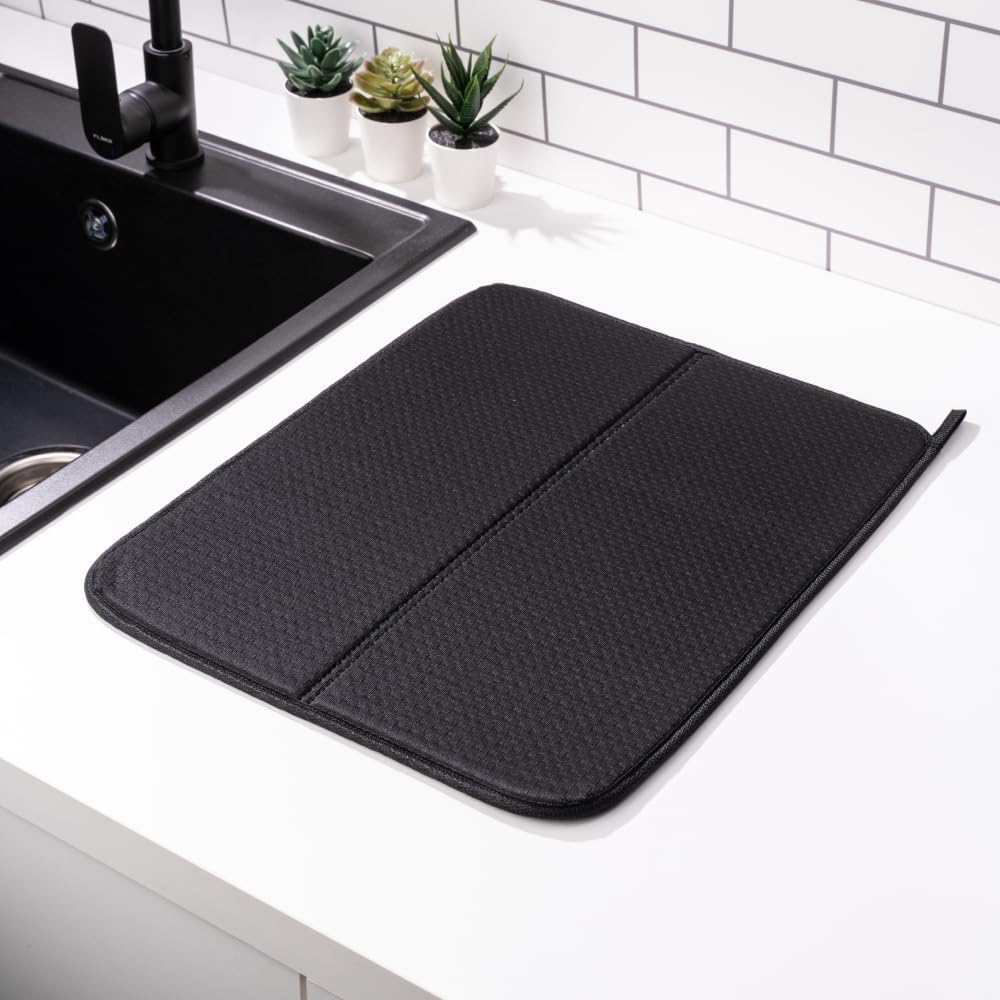 Homelka Mutfak Tezgahı için Bulaşık Kurutma Paspasları, Çeşitli Amaçlar İçin Süper Emici Mikrofiber Bulaşık Süzgeci, Şık ve Etkili, Hızlı Kuruyan Bulaşık Matı, 43 cm x 35 cm, Siyah
