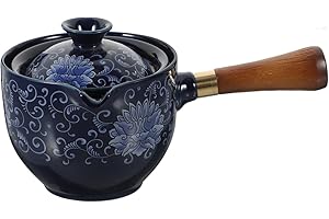 Amosfun Tetera De CeráMica Con Infusor Giratorio Y Asa Lateral Antideslizante Para Té Individual PortáTil Para Viajes Y Uso En Casa DiseñO Azul Elegante 6.7X4.3X3.9 Pulgadas