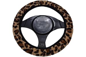 VQEOEOT Lenkradbezug Auto, Lenkradabdeckung mit Leopardenmuster für Frauen, Leopard Car Zubehör, Lenkrad Bezug, Auto Sommer und Winter Zubehoer, Braun, passend für 14-15 Zoll Lenkräder
