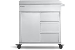 ‎BURNHARD BURNHARD® Grill Beistellwagen mit Edelstahl-Arbeitsfläche, Grilltisch, 4 Soft-Close Schubladen, Vollgummi-Rollen – kompatibel mit Earl & FRED Gasgrills