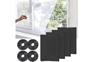 Pack of 4 Insect Protection Windows, SITAKE Update Insect Screen Window 1.5 m x 2.0 m with 4 Rolls Self-Adhesive Velcro Tape, Fly Screen Nets, Fly Screen for Windows (1.5 m x 2.0 m, Black)