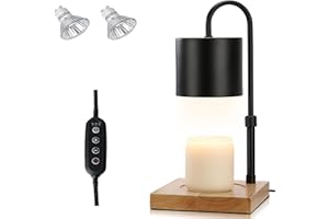MQFORU Candle Warmer Lamp, Electric Candle Warmer Lamp with 2H/4H/8H Timer Dimming Height Adjustable Safety Night Lamp, Home Scented Jar Candles Decor Gifts (2 Bulbs, Black)(NLD12)