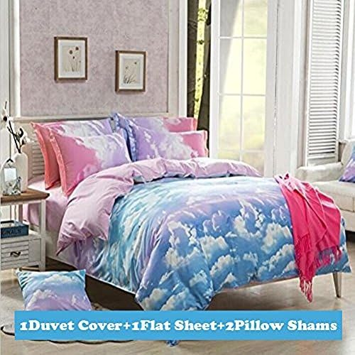 Ttmall Twin Full Queen Size 4-pieces Cotton&amp;microfiber Rainbow Cloud for Girls Prints Duvet Cover Set/bed Linens/bed Sheet Sets/bedclothes/bedding Sets/bed Sets (Queen, 4pcs Without Comforter)