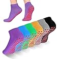 6 Pairs Non Slip Yoga Pilates Socks, Fitness Fall Prevention Grip Socks,Yoga Socks for Women Men, Anti Non Slip Slipper Socks with Grips for Ballet Pilates Home Sports, 6 Colors