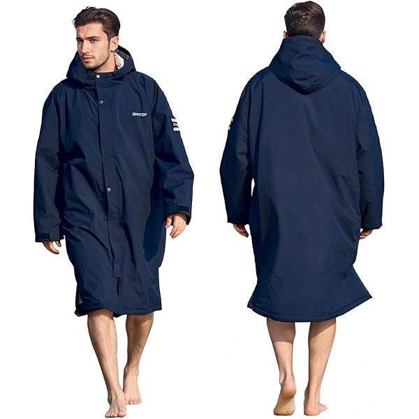 Owntop Waterdichte droogkleedjas voor dames en heren - oversized sneldrogende jas met lange mouwen voor strand, zwemmen, wandelen, badstof voering (uniseks volwassenen kinderen), blauw grijs, S