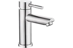 DIDARENBA Grifo lavabo acero inoxidable monomando agua fria y caliente con mangueras incluidas recto