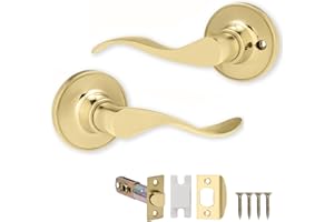 XFORT Cabriole Passage Knob Set Polished Brass, Door Knob for Internal Wooden Doors, Complete Set with Tubular Latch