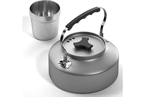 Aomiun Théière d'extérieur, Bouilloire de Camping en Aluminium avec Tasse en Acier Inoxydable Anti-Corrosion Vaisselle Set Bouilloire Camping Pique-Niques Randonnée,1.1L