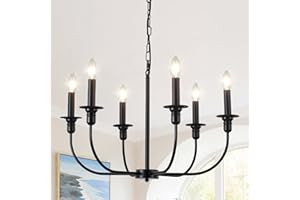 ‎LXWNYY Kronleuchter Schwarz 6 Flammig Kronleuchter Vintage, Klassische Pendelleuchte Wohnzimmer, Modern Esszimmer Lampe Hängend mit E14 Fassung, Höhenverstellbar Hängelampe für Schlafzimmer Küche Flur