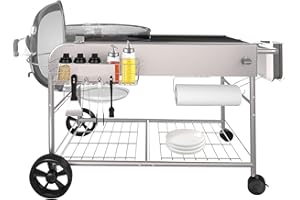 ‎GFTIME GFTIME Edelstahl Grilltisch Grillwagen für Weber 47cm & 57cm Original Kettle, Premium, Master Touch, Jumbo Joe Holzkohlegrill, Performer Holzkohlegrill mit Deckelhalter Grills, Outdoor-Grillständer