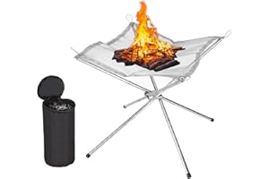 ENTEMAH Portable Fire Pit, Camping Stainless Steel Outdoor Fireplace, Collapsing Steel Mesh Fireplace Foldable Outdoor Fire Pit for Patio, Camping, Backyard and Garden Bonfire stand uk