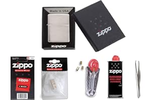 Zippo Erstzausstattungs-Set - Inklusive Sunmando Pinzette zum wechsel der Watte BZW des Dochtes: Zippo Feuerzeug Chrom + Benzin, Feuersteine, Docht und Watte (Zippo Set 3)