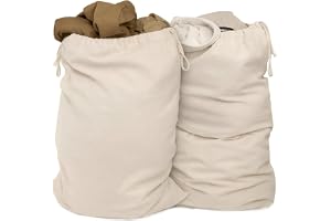 ELES VIDA® - XXL Tvättväska 2 set 70 x 90 cm av 100% bomull - XL extra stor tvättväska för tunga kläder - hållbar, med dragsko, resetvättväska, tvättlåda, klädväska, förvaring av kläder Färg Natural